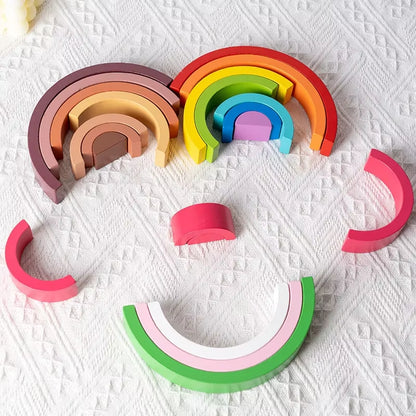 Arch Bridge Rainbow Wooden Building Blocks Stacking Games Color Cognitive Kids Montessori Educational Wood Toys for Children
