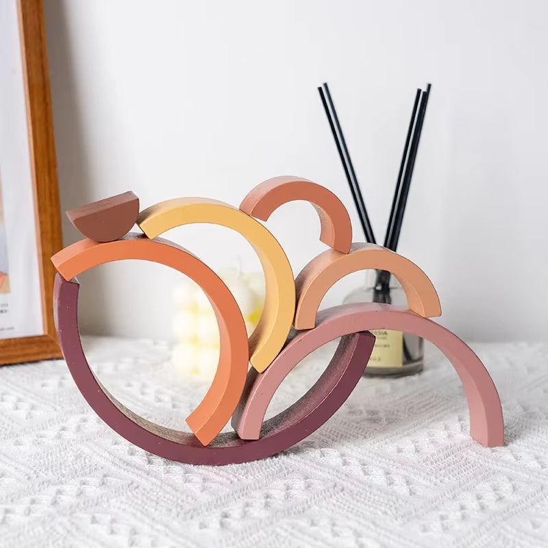 Arch Bridge Rainbow Wooden Building Blocks Stacking Games Color Cognitive Kids Montessori Educational Wood Toys for Children